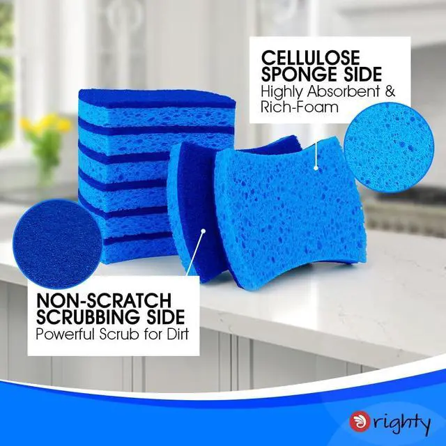 Alt view image 4 of 7 - Orighty Non-Scratch Scrub Sponges, 24 Pack Kitchen Sponge Cleaning Sponge | Dual Side Sponges for Dishes, Kitchen Cleaning, Non-Stick Cookware, Washing Dishes, Bathroom, and Household
