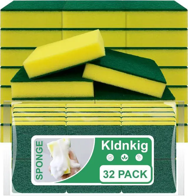 Main image of Cleaning Sponge,32 Pack Dual-Sided Dishwashing Sponge for Kitchen | Cleans Fast Without Scratching,Eco Safe on Non-Stick Cookware,Scrub Pads for Dishes,Pans All at Once