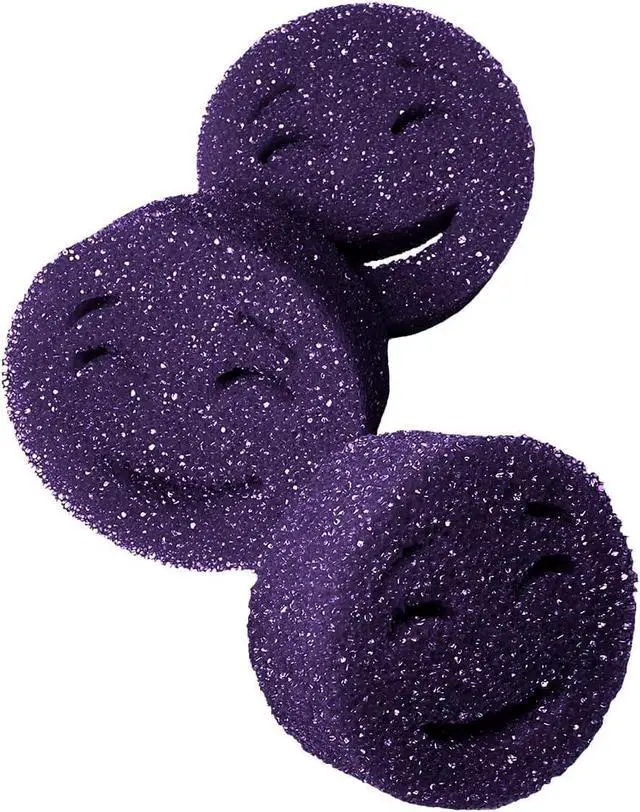 Alt view image 2 of 7 - The Original Scrub Moji Scrubbing Sponge by Smilyeez (Set of 3) - Purple - Temperature-Responsive Polymer Foam, Stain and Odor Resistant, Ideal for Kitchen and Bathroom Cleaning