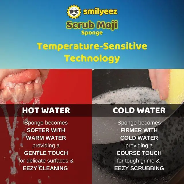 Alt view image 5 of 7 - The Original Scrub Moji Scrubbing Sponge by Smilyeez (Set of 3) - Purple - Temperature-Responsive Polymer Foam, Stain and Odor Resistant, Ideal for Kitchen and Bathroom Cleaning