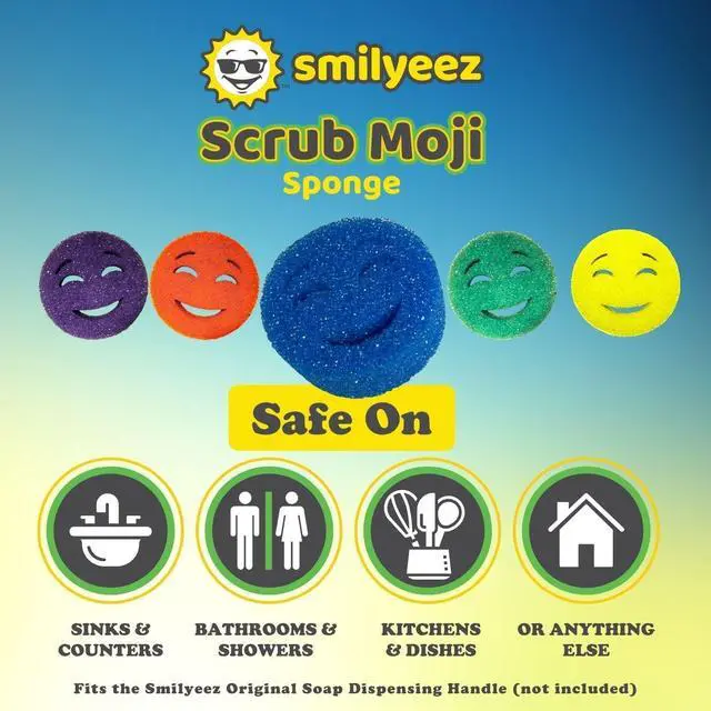 Alt view image 6 of 7 - The Original Scrub Moji Scrubbing Sponge by Smilyeez (Set of 3) - Purple - Temperature-Responsive Polymer Foam, Stain and Odor Resistant, Ideal for Kitchen and Bathroom Cleaning