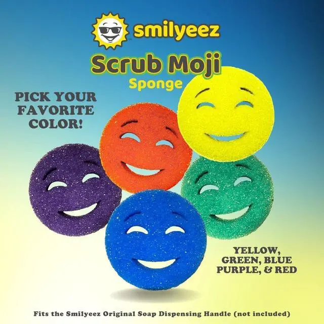 Alt view image 7 of 7 - The Original Scrub Moji Scrubbing Sponge by Smilyeez (Set of 3) - Purple - Temperature-Responsive Polymer Foam, Stain and Odor Resistant, Ideal for Kitchen and Bathroom Cleaning