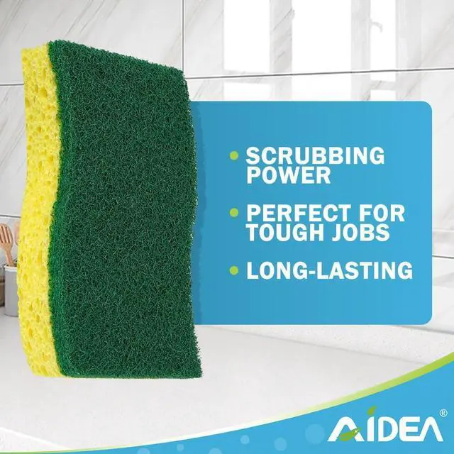 Alt view image 3 of 7 - AIDEA Sponges Kitchen, 9Count, Dish Sponges, Heavy-Duty Scrub Sponge | Kitchen Sponge for Non-Coated Cookware, Scrubbing Power for Tough Messes, Cleaning Sponge for Kitchen, Bathroom, Household
