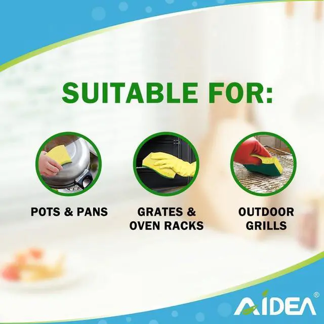 Alt view image 4 of 7 - AIDEA Sponges Kitchen, 9Count, Dish Sponges, Heavy-Duty Scrub Sponge | Kitchen Sponge for Non-Coated Cookware, Scrubbing Power for Tough Messes, Cleaning Sponge for Kitchen, Bathroom, Household