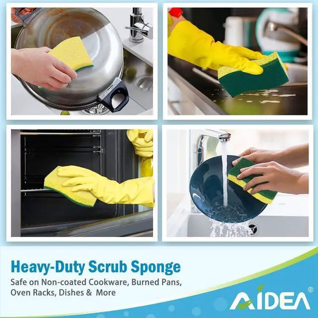 Alt view image 5 of 7 - AIDEA Sponges Kitchen, 9Count, Dish Sponges, Heavy-Duty Scrub Sponge | Kitchen Sponge for Non-Coated Cookware, Scrubbing Power for Tough Messes, Cleaning Sponge for Kitchen, Bathroom, Household