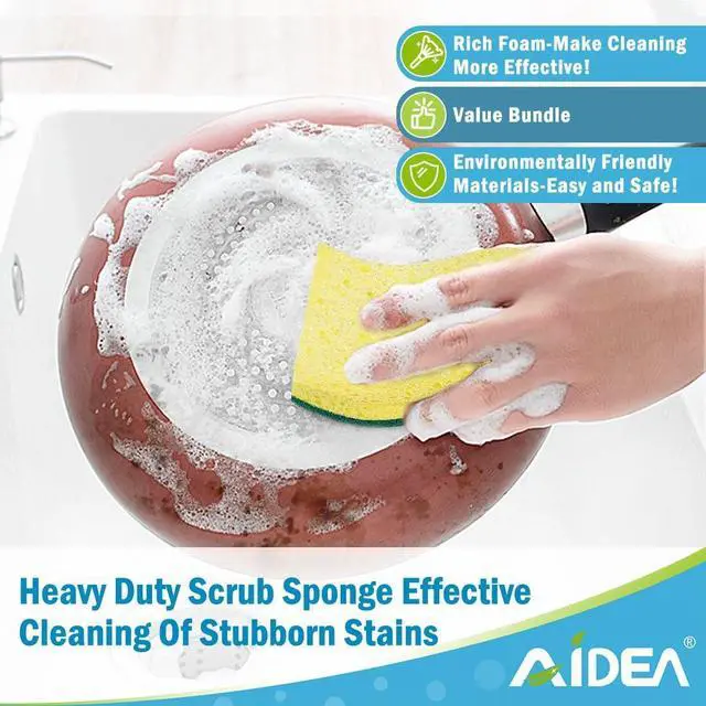 Alt view image 6 of 7 - AIDEA Sponges Kitchen, 9Count, Dish Sponges, Heavy-Duty Scrub Sponge | Kitchen Sponge for Non-Coated Cookware, Scrubbing Power for Tough Messes, Cleaning Sponge for Kitchen, Bathroom, Household