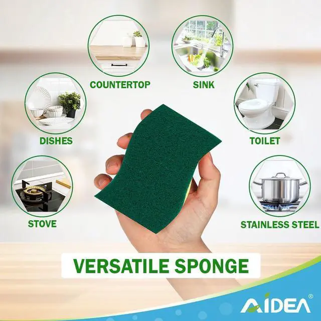 Alt view image 7 of 7 - AIDEA Sponges Kitchen, 9Count, Dish Sponges, Heavy-Duty Scrub Sponge | Kitchen Sponge for Non-Coated Cookware, Scrubbing Power for Tough Messes, Cleaning Sponge for Kitchen, Bathroom, Household