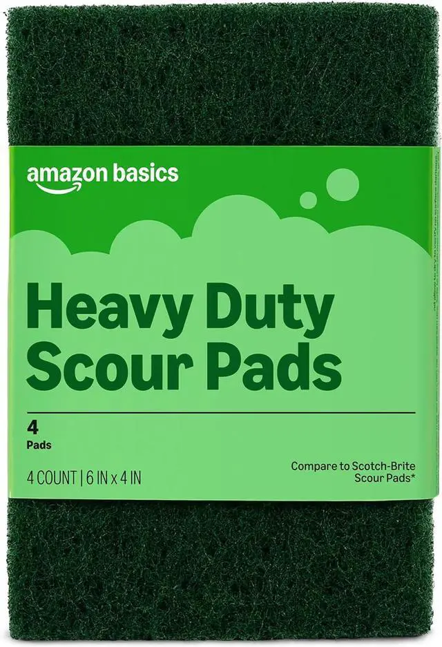 Main image of Amazon Basics Heavy Duty Scour Pads, Dish Scrubber for Kitchen + Outdoor, 4 Count, Pack of 1
