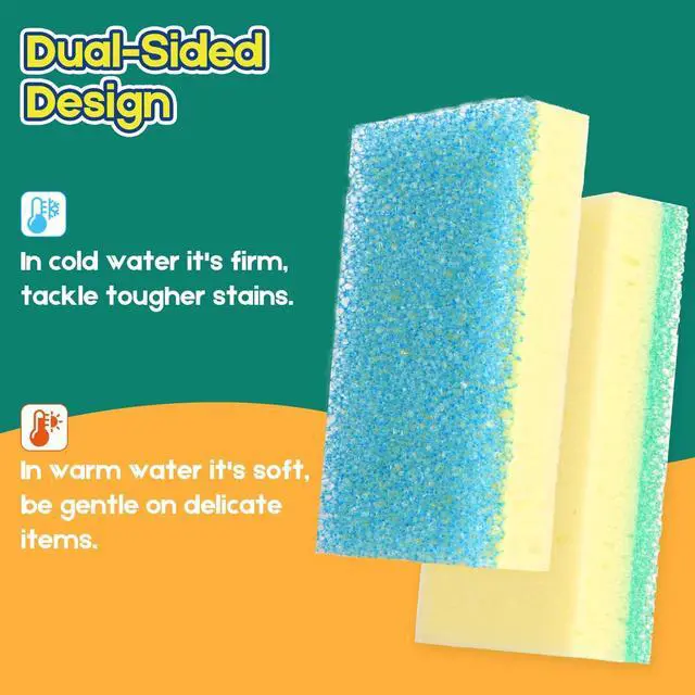 Alt view image 4 of 7 - LAUNDRYLUX Scrub Sponge, Dual-Sided Temperature-Responsive Scrubber - Non-Scratch - Multipurpose Dish Sponges for Kitchens, Bathrooms, and Outdoor Use - 4 Pack