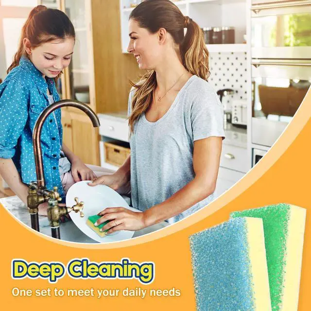 Alt view image 6 of 7 - LAUNDRYLUX Scrub Sponge, Dual-Sided Temperature-Responsive Scrubber - Non-Scratch - Multipurpose Dish Sponges for Kitchens, Bathrooms, and Outdoor Use - 4 Pack