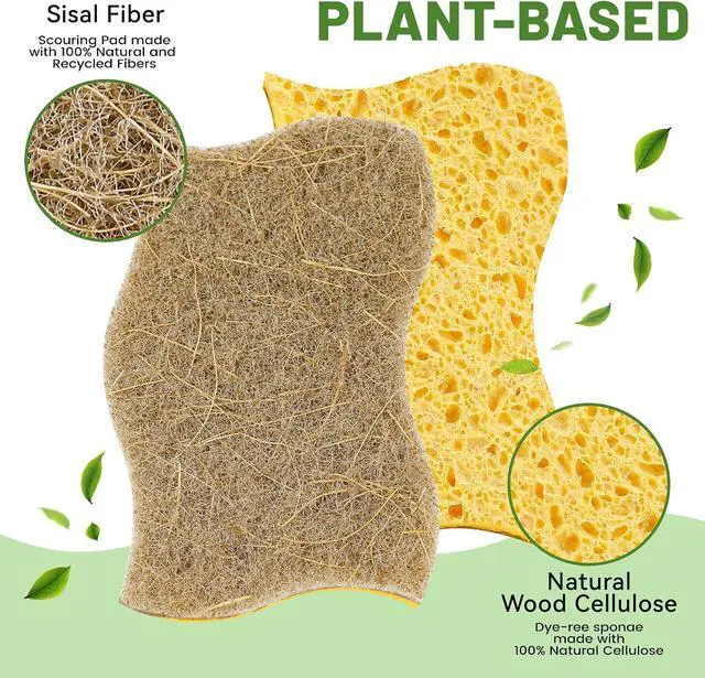 Alt view image 2 of 7 - LILAC 12 Pack Natural Cellulose Sponges for Dishes - Non-Scratch Kitchen Scrub Sponges - 100% Biodegradable & Eco-Friendly Cleaning Sponges for Non-Stick Cookware, Bathroom & HouseholdYellow