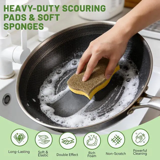 Alt view image 4 of 7 - LILAC 12 Pack Natural Cellulose Sponges for Dishes - Non-Scratch Kitchen Scrub Sponges - 100% Biodegradable & Eco-Friendly Cleaning Sponges for Non-Stick Cookware, Bathroom & HouseholdYellow