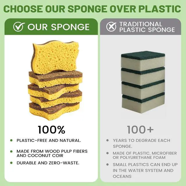 Alt view image 5 of 7 - LILAC 12 Pack Natural Cellulose Sponges for Dishes - Non-Scratch Kitchen Scrub Sponges - 100% Biodegradable & Eco-Friendly Cleaning Sponges for Non-Stick Cookware, Bathroom & HouseholdYellow