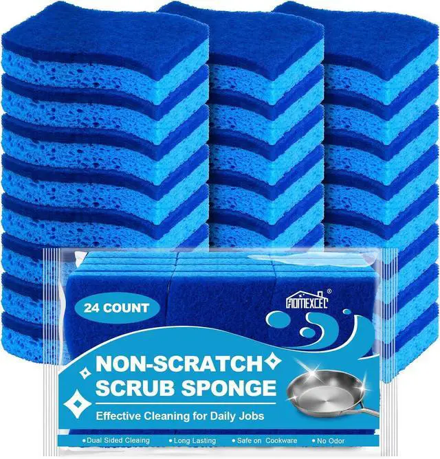 Main image of HOMEXCEL Sponges Kitchen 24 Pack, Non Scratch Scrub Dish Sponge, S- Blue | Dual Sided Cleaning Sponges for Washing Dishes & Non-Stick Cookware, Cellulose Sponge for Sink, Kitchen, Bathroom, Household