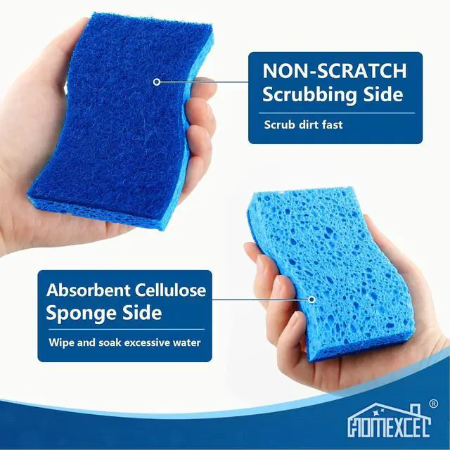 Alt view image 2 of 7 - HOMEXCEL Sponges Kitchen 24 Pack, Non Scratch Scrub Dish Sponge, S- Blue | Dual Sided Cleaning Sponges for Washing Dishes & Non-Stick Cookware, Cellulose Sponge for Sink, Kitchen, Bathroom, Household