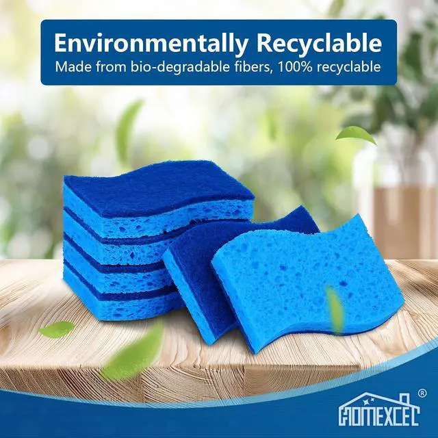 Alt view image 6 of 7 - HOMEXCEL Sponges Kitchen 24 Pack, Non Scratch Scrub Dish Sponge, S- Blue | Dual Sided Cleaning Sponges for Washing Dishes & Non-Stick Cookware, Cellulose Sponge for Sink, Kitchen, Bathroom, Household