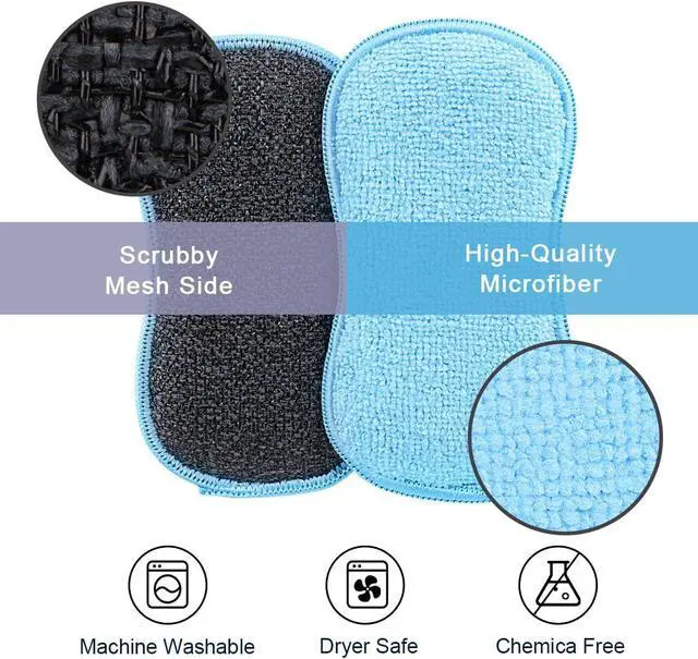 Alt view image 2 of 7 - HOMEXCEL Dish Sponge 12 PK, Microfiber Kitchen Sponges for Cleaning, Blue | Non Scratch Microfiber Sponges for Washing Dishes, Double-Sided Scrub Sponge for Pots, Pans, Glass