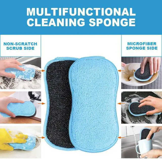 Alt view image 3 of 7 - HOMEXCEL Dish Sponge 12 PK, Microfiber Kitchen Sponges for Cleaning, Blue | Non Scratch Microfiber Sponges for Washing Dishes, Double-Sided Scrub Sponge for Pots, Pans, Glass
