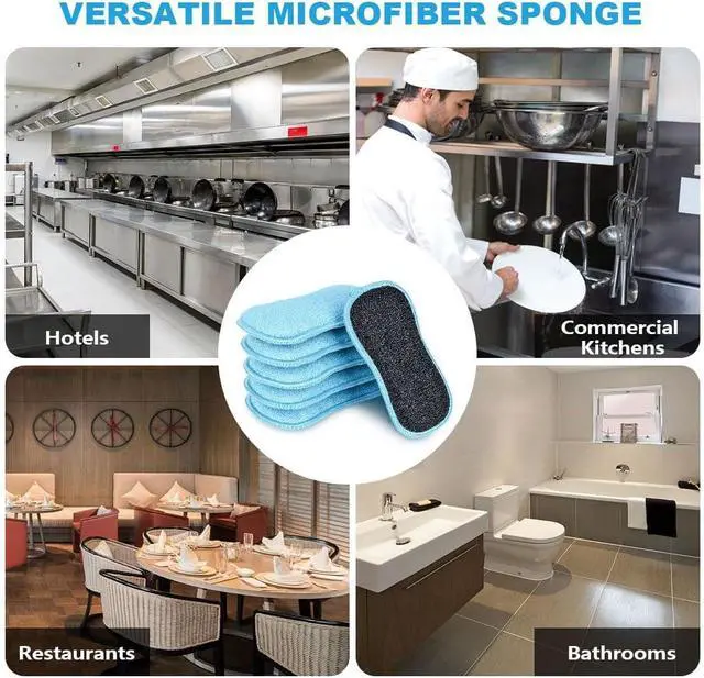 Alt view image 7 of 7 - HOMEXCEL Dish Sponge 12 PK, Microfiber Kitchen Sponges for Cleaning, Blue | Non Scratch Microfiber Sponges for Washing Dishes, Double-Sided Scrub Sponge for Pots, Pans, Glass