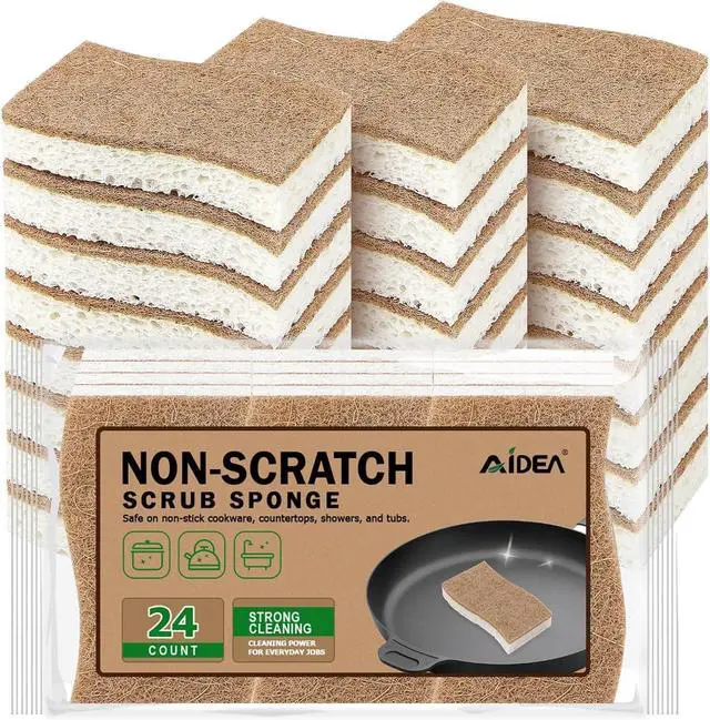 Main image of AIDEA Sponges Non Scratch, 24Count, Natural Sponge for Non Stick Cookware | Sponges Kitchen, Cellulose Scrub Sponge for Dishes, Cleaning Power for Kitchen, Bathroom, Household