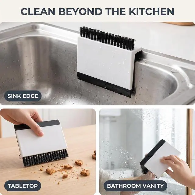 Alt view image 3 of 7 - Black Kitchen Sink Squeegee Cleaner Countertop Brush Wiper Vegetable Cleaning Brush Wiper Home Kitchen Tool Accessories Fruit and Vegetable Cleaning Brushes