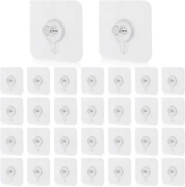 Main image of 30 Pcs Self Adhesive Wall Hooks No Drill Hooks for Hanging, No-Trace Sticker Frame Hangers Without Nails for Mount Wall Shelf, Bathroom, Heavy Duty Adhesive Wall Hooks for Kitchen (30, m)