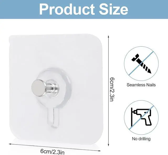 Alt view image 2 of 7 - 30 Pcs Self Adhesive Wall Hooks No Drill Hooks for Hanging, No-Trace Sticker Frame Hangers Without Nails for Mount Wall Shelf, Bathroom, Heavy Duty Adhesive Wall Hooks for Kitchen (30, m)