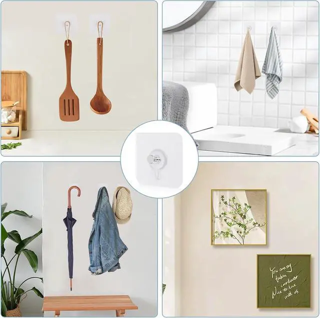 Alt view image 3 of 7 - 30 Pcs Self Adhesive Wall Hooks No Drill Hooks for Hanging, No-Trace Sticker Frame Hangers Without Nails for Mount Wall Shelf, Bathroom, Heavy Duty Adhesive Wall Hooks for Kitchen (30, m)