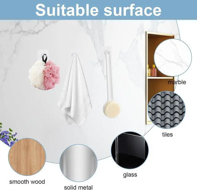 Alt view image 4 of 7 - 30 Pcs Self Adhesive Wall Hooks No Drill Hooks for Hanging, No-Trace Sticker Frame Hangers Without Nails for Mount Wall Shelf, Bathroom, Heavy Duty Adhesive Wall Hooks for Kitchen (30, m)
