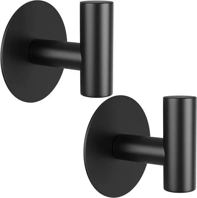Main image of Self-Adhesive Coat Hooks, Stainless Steel Heavy Duty Wall Hooks, Towel Hooks for Hanging Robes, Aprons, Coats and Hats in Bathrooms,Kitchens and Hotels(2 Pack, Black)