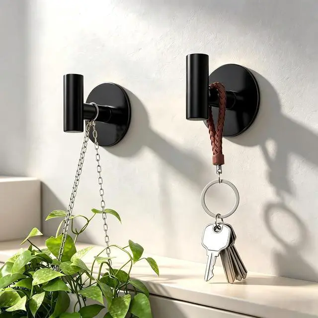 Alt view image 6 of 7 - Self-Adhesive Coat Hooks, Stainless Steel Heavy Duty Wall Hooks, Towel Hooks for Hanging Robes, Aprons, Coats and Hats in Bathrooms,Kitchens and Hotels(2 Pack, Black)