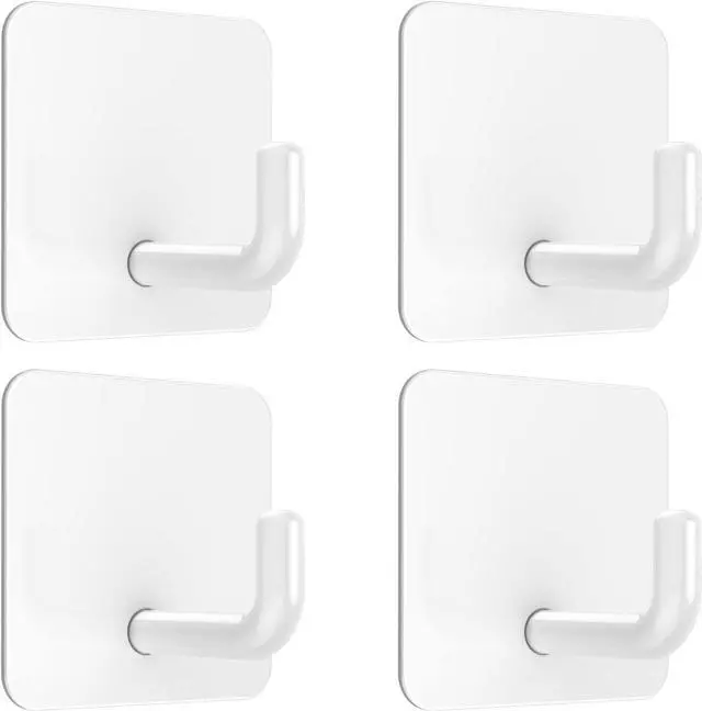 Main image of VIS'V Adhesive Hooks, Small Shower Wall Stick on Hooks, White, 4 Pcs | Metal Material, Compact Design, Peel and Stick, 2 Extra Adhesive Strips, for Bathroom Kitchen Livingroom Office RV
