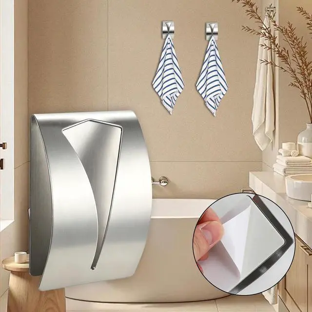Alt view image 3 of 7 - Self Adhesive Towel Hook Holder, 2Pcs Stainless Steel Kitchen Dish Towel Hook Grabber Wall Mount Non Drilling Hangers Shower Wall Hand Towels Hooks for Home Bathroom Kitchen Accesories, Silver