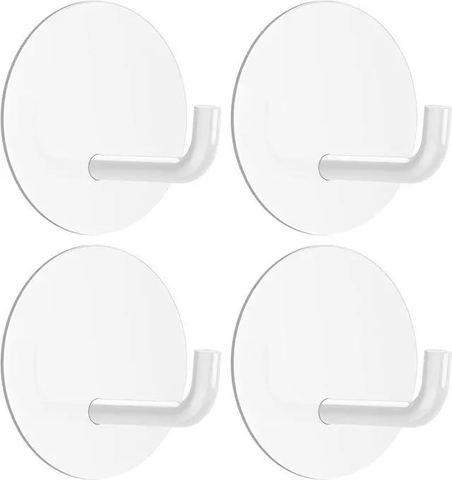 Main image of VIS'V Adhesive Hooks, Shower Wall Stick on Hooks, Round, White, 4 Pcs | Metal Material, Compact Design, Peel and Stick, 2 Extra Adhesive Strips, for Bathroom Kitchen Livingroom Office RV