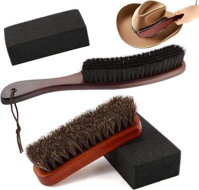 Alt view image 3 of 7 - 4Pcs Horsehair Felt Hat Brush Kit with Cleaning Sponge, Cowboy Hats Wood Fedora Hat Cleaning Set Baseball Cap Lint Brush Remove Dust for Hair Furniture Suits Clothes(Color:as Shown)