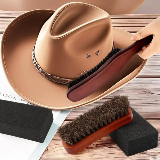 Alt view image 5 of 7 - 4Pcs Horsehair Felt Hat Brush Kit with Cleaning Sponge, Cowboy Hats Wood Fedora Hat Cleaning Set Baseball Cap Lint Brush Remove Dust for Hair Furniture Suits Clothes(Color:as Shown)