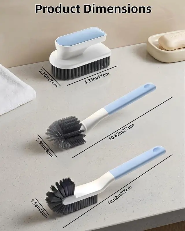 Alt view image 2 of 7 - Cleaning Scrub Brush Set Shoe Brush Laundry Brush Scrub Brushes for Stains | 2 Long Handle Shoe Brushes&1 Clothes Brush Ergonomic Handle with Medium Bristles Brush for Sneakers, Footwear,Fabric,Carpet