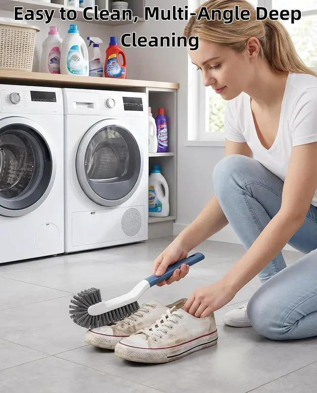 Alt view image 7 of 7 - Cleaning Scrub Brush Set Shoe Brush Laundry Brush Scrub Brushes for Stains | 2 Long Handle Shoe Brushes&1 Clothes Brush Ergonomic Handle with Medium Bristles Brush for Sneakers, Footwear,Fabric,Carpet