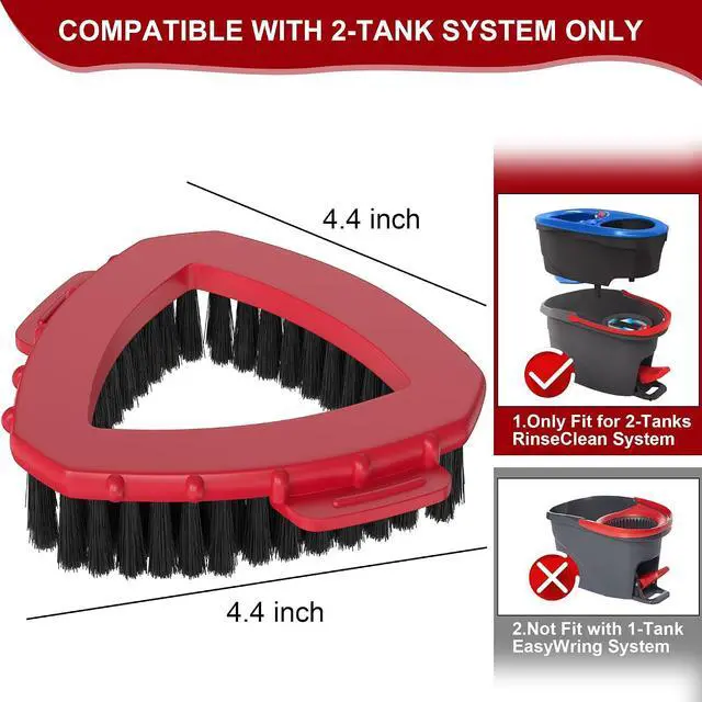 Alt view image 2 of 7 - Replacement Scrub Brush for O-Cedar 2-Tank System, 4.4" Triangular Spin Mop Scrubber Head, Heavy-Duty Stiff Bristle Cleaning Brush for Tile, Grout, Bathroom, Kitchen & Floors
