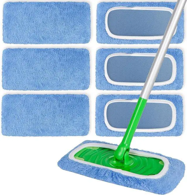 Main image of 6 Pack Reusable Microfiber Mop Pads Compatible with Swiffer Sweeper Mop, Dry Sweeping Cloths & Wet Mopping Cloths, Washable Wet Pads Refill for Hardwood Surface Floor Cleaning