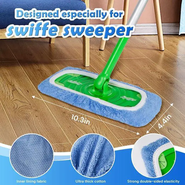 Alt view image 2 of 7 - 6 Pack Reusable Microfiber Mop Pads Compatible with Swiffer Sweeper Mop, Dry Sweeping Cloths & Wet Mopping Cloths, Washable Wet Pads Refill for Hardwood Surface Floor Cleaning