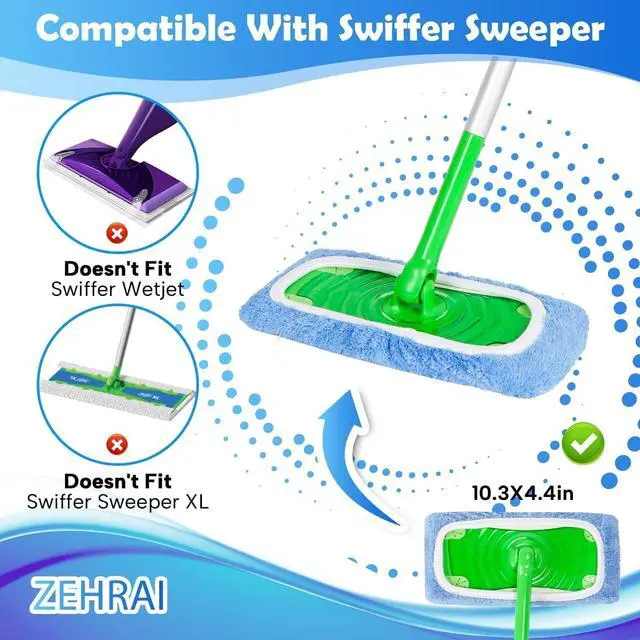 Alt view image 3 of 7 - 6 Pack Reusable Microfiber Mop Pads Compatible with Swiffer Sweeper Mop, Dry Sweeping Cloths & Wet Mopping Cloths, Washable Wet Pads Refill for Hardwood Surface Floor Cleaning
