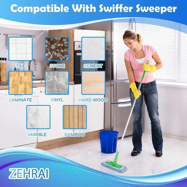 Alt view image 5 of 7 - 6 Pack Reusable Microfiber Mop Pads Compatible with Swiffer Sweeper Mop, Dry Sweeping Cloths & Wet Mopping Cloths, Washable Wet Pads Refill for Hardwood Surface Floor Cleaning