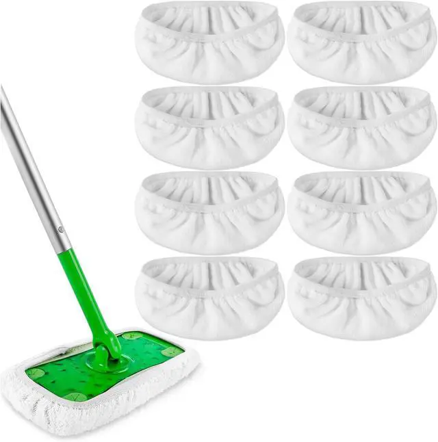 Main image of KEEPOW Reusable Mop Pads Compatible with Swiffer Sweeper Mop, 8 Pack White | Dry Sweeping Cloths, Washable Microfiber Wet Mopping Cloth Refills for Surface/Hardwood Floor Cleaning