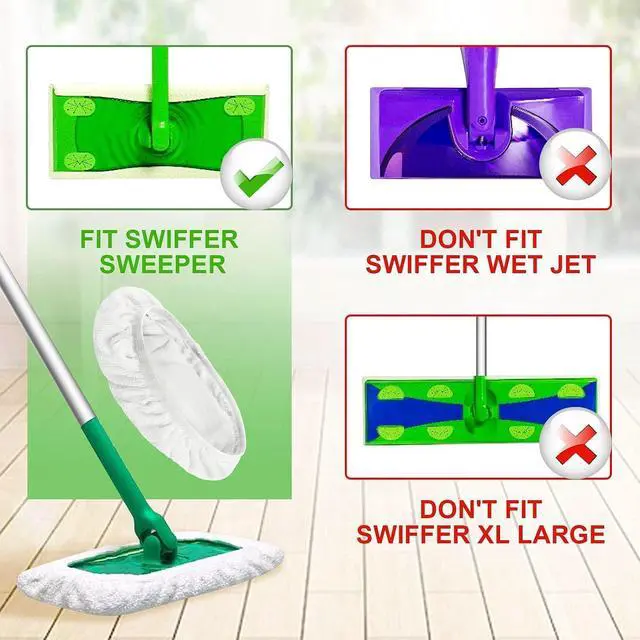 Alt view image 2 of 7 - KEEPOW Reusable Mop Pads Compatible with Swiffer Sweeper Mop, 8 Pack White | Dry Sweeping Cloths, Washable Microfiber Wet Mopping Cloth Refills for Surface/Hardwood Floor Cleaning