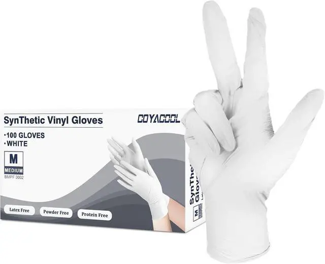 Main image of Disposable Gloves Medium, Nitrile and Vinyl Blend Material Gloves, Latex Free, 4 Mil 100 Pc Food Grade Glove for Cleaning, Food Prep, Hair Dye, Tattoo, White