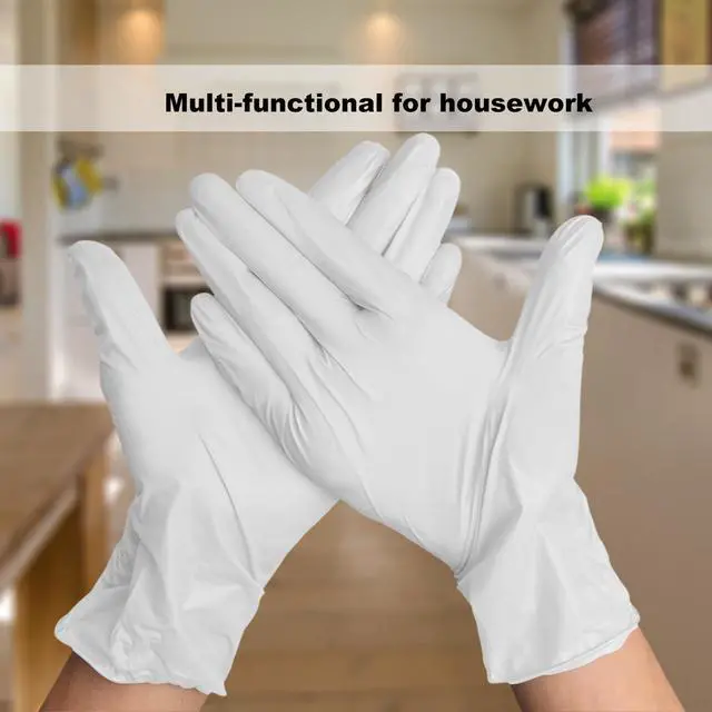 Alt view image 3 of 7 - Disposable Gloves Medium, Nitrile and Vinyl Blend Material Gloves, Latex Free, 4 Mil 100 Pc Food Grade Glove for Cleaning, Food Prep, Hair Dye, Tattoo, White