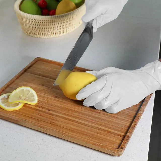 Alt view image 6 of 7 - Disposable Gloves Medium, Nitrile and Vinyl Blend Material Gloves, Latex Free, 4 Mil 100 Pc Food Grade Glove for Cleaning, Food Prep, Hair Dye, Tattoo, White