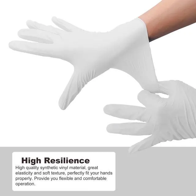 Alt view image 2 of 7 - Disposable Gloves Medium, Nitrile and Vinyl Blend Material Gloves, Latex Free, 4 Mil 100 Pc Food Grade Glove for Cleaning, Food Prep, Hair Dye, Tattoo, White