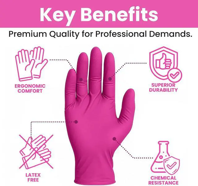 Alt view image 3 of 7 - SAFEWAY USA Pink Nitrile Gloves Disposable Non-Latex, Powder-Free, Ambidextrous Design Multi-purpose Gloves for House Chores, Nail Tech, Salon, Tattooing, Esthetician and more (100 pcs, Large)